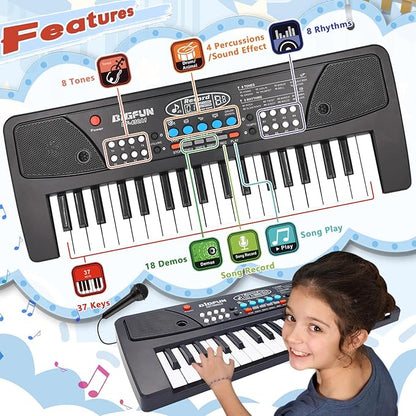 Kids Piano Keyboard, 37 Key Portable Electronic Piano for Kids Ages 3-6, Keyboard with Microphone Musical Toy Birthday Educational Xmas Gift Toys for 3 4 5 6 Year Old Boys Girls