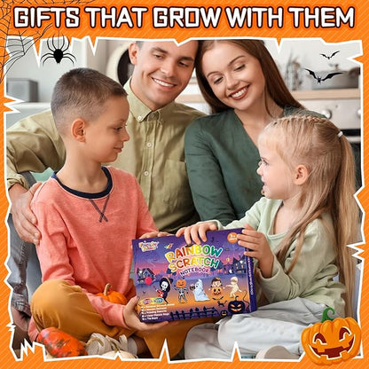 Halloween Scratch Art Party Favors: 16 Pack Rainbow Scratch Notebook Paper Party Favors for Kids Halloween Goodie Bags Stuffers Girls Boys Art Craft Birthday Gifts for Students Classroom Crafts