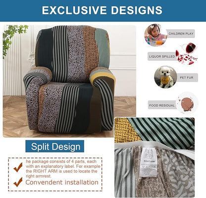NILUOH Recliner Chair Covers 4-Pieces Stretch Lazy Boy Recliner Covers with Pocket Floral Pattern Reclining Slipcovers Soft Sofa Slipcover Furniture Protector for Pets Kids (Recliner, Pattern 21)