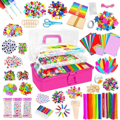 Itopstar 3000+ Kids Arts and Crafts Supplies for Kids Girls Ultimate Crafting Supply Set in Portable 3 Layered Plastic Art Box All in One for Craft DIY Art Supplies Crafts for Girls 8-12