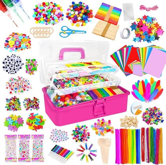 Itopstar 3000+ Kids Arts and Crafts Supplies for Kids Girls Ultimate Crafting Supply Set in Portable 3 Layered Plastic Art Box All in One for Craft DIY Art Supplies Crafts for Girls 8-12