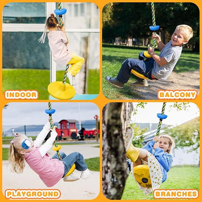 Climbing Rope Tree Swing with Platforms and Disc Swing Seat Set Outdoor Playground Accessories for Kids Including Hanging Strap & Carabiner Rope Swings for Tree Kids Swing Set Accessories