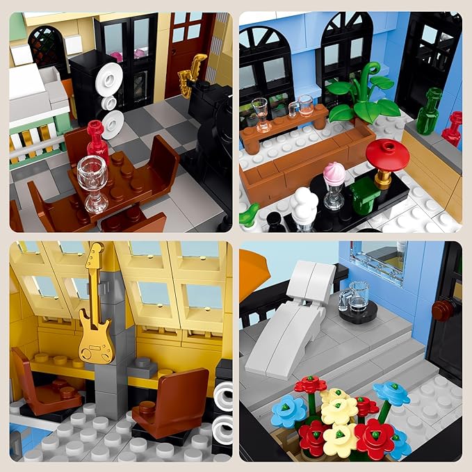 City Hotel Architecture Building Set with LED Lights, 1464 Pcs 3 Layer City Street Hotel Model City Hotel Building Block Kit Construction Model for Kids for Teens Adults