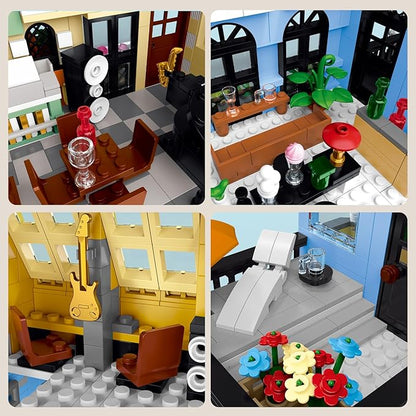 City Hotel Architecture Building Set with LED Lights, 1464 Pcs 3 Layer City Street Hotel Model City Hotel Building Block Kit Construction Model for Kids for Teens Adults