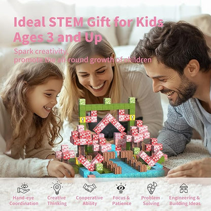 Magnetic Blocks-120PCS Magnets Cubes, Cherry Blossom Magnetic Building Blocks Toddler Magnetic Toys for Age 3-4 5-7 6-8,STEM Sensory Toys Birthday Gifts for 3+ Years Old Boys & Girls