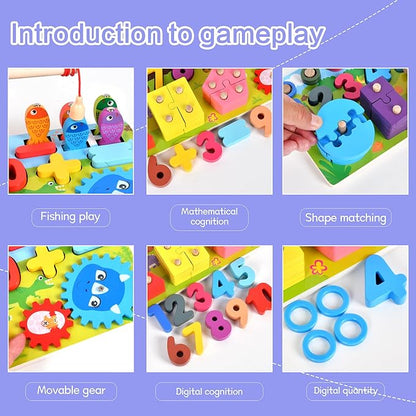 Wooden alphanumeric Shapes Jigsaw Ring Count Classification Toys Math Shapes Building Blocks Toddler Learning Playboard Math Fishing Educational Toys Montessori Educational Toys (color4)