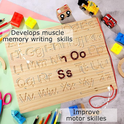 Montessori Wooden Alphabet Number Tracing Board Toddler Writing Tools for Beginners Double Sided Wooden Letter Board Wood Handwriting Alphabet Practicing Board for Toddlers and Preschoolers Age 3+
