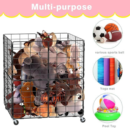 HEOMU Stuffed Animal Storage,Toy Bins for Kids Organizer,Toy Box Hold Up to 150 Plush Toysfor Nursery Play Room Bedroom Metal (Black)