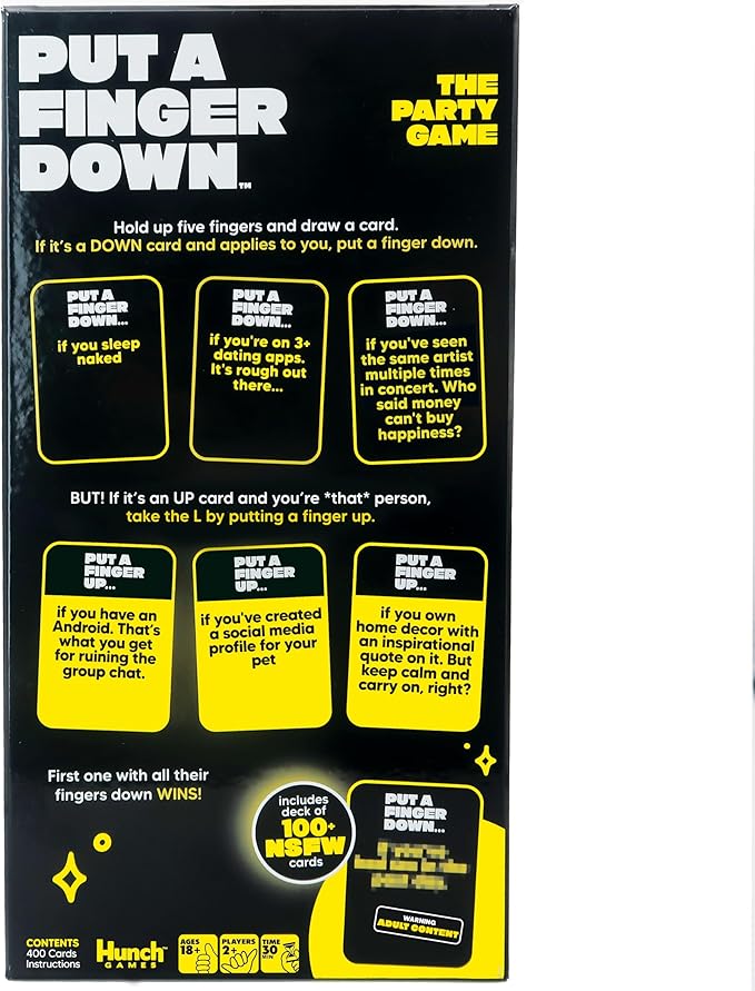Put A Finger Down - Hilarious Party Card Game, Game Night, Parties, Big and Small Groups | Fun Social Icebreaker with 400 Cards for 2+ Players, Ages 17+