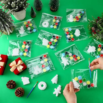 20 Set Christmas DIY Painting Kit Ceramic to Paint Your Own Snowman Santa Xmas Tree Penguin Statues Unpainted Plaster Figurines Brushes Acrylic Paints Bags Party Favor for Kids Adults