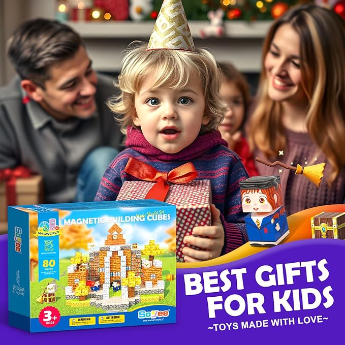 80PCS Magnetic Blocks - Build Mine Magnet World Magic World Adventure Set, 1’’ Magnet Cubes Kids Sensory Toys for Kids Age 3-5 5-7 8-12, Building Blocks Gift for 3 4 5 6 7 8 9 10 Year Old Boys & Girls