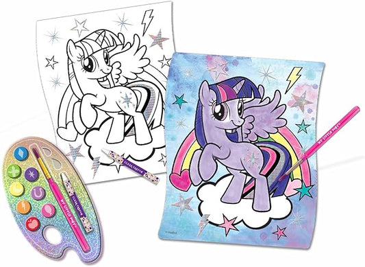 Canal Toys USA Ltd Sparkling Watercolor Pony Posters Kit - 10 Posters, 8 Shimmer Colors, Brush & Wax Crayon - Kids Art Set with Metallic Foil Accents