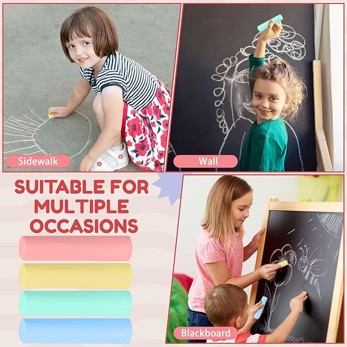 Fulmoon 40 Pcs Jumbo Sidewalk Chalk for Kids Outdoor Art Non Toxic Large Washable Street Chalk for Adults Drawing Painting Graffiti Classroom(Multicolor,Round Style)