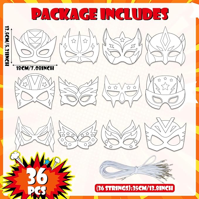 Lonfliness 36 Set Super Theme Hero Coloring Mask Craft for Kids Color Your Own Paper DIY Kit Hero Theme Mask Crafts Helmet Craft for Fun Home Activities Masquerade Party Supplies Super Party Favors