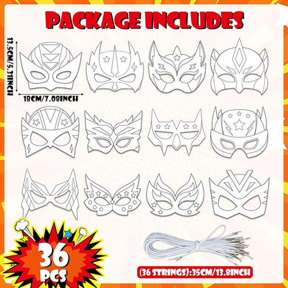 Lonfliness 36 Set Super Theme Hero Coloring Mask Craft for Kids Color Your Own Paper DIY Kit Hero Theme Mask Crafts Helmet Craft for Fun Home Activities Masquerade Party Supplies Super Party Favors