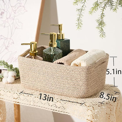 MiniArk Small Storage Baskets for Organizing | Closet Organizer Bins | Shelf Toy Basket | Woven Rope Baskets | Cube Decorative Box | Shallow Basket | 13x8.5x5.1” | 4 Packs Mixed Brown