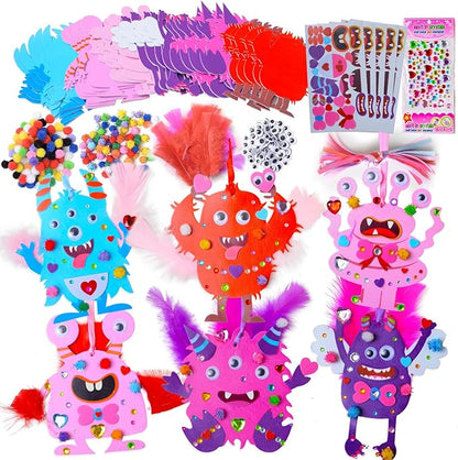 30 Sets Valentines Day Crafts for Kids, DIY Foam Monster Valentine Cards Craft Kit for Kids, Valentines Hanging Decorations Ornament Valentines Activities Supplies for School Classroom Home