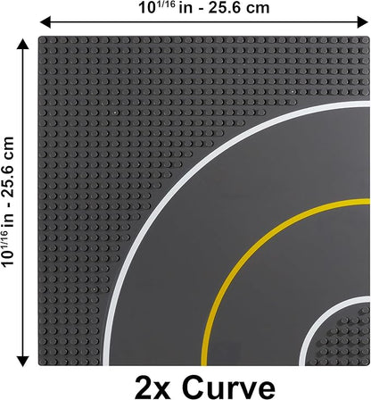 Apostrophe Games Road Baseplate – Premium Building Blocks Base Plates Compatible with All Major Brands – 2pcs Baseplate Gray with Road Design – 2 Curve Roads