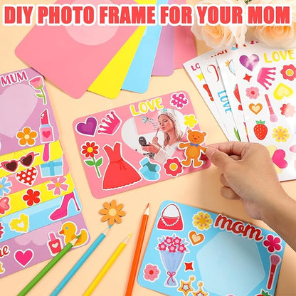 Qyeahkj 40 Sets Mother's Day Picture Frame Craft Kit for Kids DIY Best Mom Ever Photo Frame Craft Set with Easel Mother's Day Flower Paper Craft Arts with Stickers for Mama Home Class Party Activity