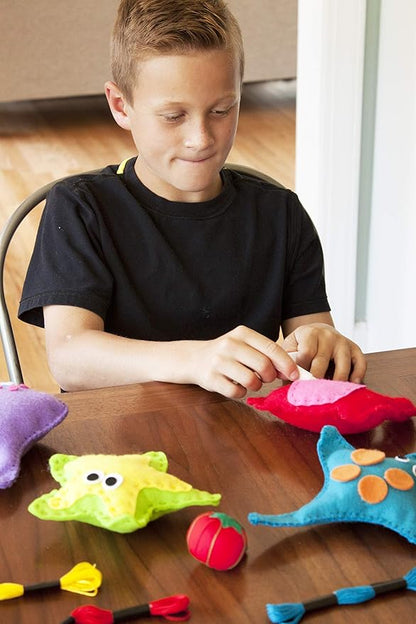 Kid Craft Felt Kit - 6 Cute Sea Animals Beginners Sewing Kits - Little Kids Ages 7 to 12 - Easy Childrens First Sew Kit - Great for Travel - Fun Beginning DIY Crafting for Girls and Boys