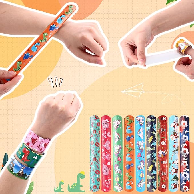 222 Pcs Slap Bracelet Wristband for Kids Bulk 200+ Design with Sea Animal Dinosaur Space Heart Colorful Snap Bracelet for Kids Valentine Party Favors Birthday Gifts School Classroom Rewards
