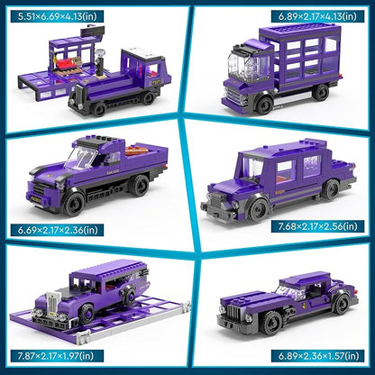 Educiro Harry World 6 in 1 Car Toys Building Set Gifts for Kids, Girls, and Boys Ages 6-12 (423pcs),Sports Car,Van Truck,Harry's Truck,Knight Lxury Car,Wagon,Magic Express