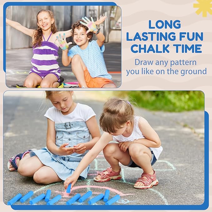 Fulmoon 40 Pcs Jumbo Sidewalk Chalk for Kids Outdoor Art Non Toxic Large Washable Street Chalk for Adults Drawing Painting Graffiti Classroom(Blue,Round Style)