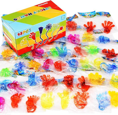 48 Pack Sticky Hands Party Favors, 6 Types Goodie Bag Stuffers, Teacher Treasure Box Prizes, Classroom Rewards, Piñata Fillers, Bulk Party Favors Gift for Boys Girls (Random Color)