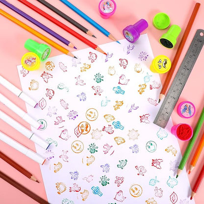 Kosiz 200 Pcs Assorted Stamps for Kids Bulk Teacher Stamps Self Ink Kids Stamps Assorted Stampers for Birthday Gifts Party Favors Back to School Supplies Game Prizes (Cute Style)