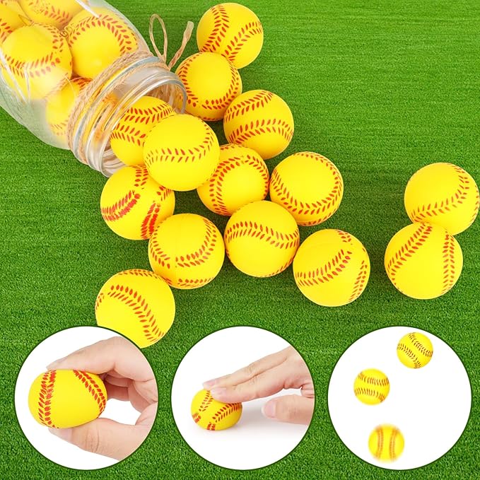 Hxezoc 20 Pieces Mini Softball Stress Balls, Baseball Foam Sports Balls Small Squeeze Anxiety Bulk Toy Ball for Kids Baseball Birthday Party, School Carnival Party Supplies (Yellow)