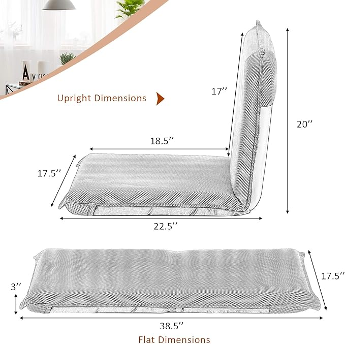 S AFSTAR Adjustable Floor Chair, Cushioned Lounger Recliner with 6-Position Comfortable Back Support & Thick Padded, Lazy Sofa Floor Gaming Chair, Floor Seat for Gaming Reading Meditation (Coffee)