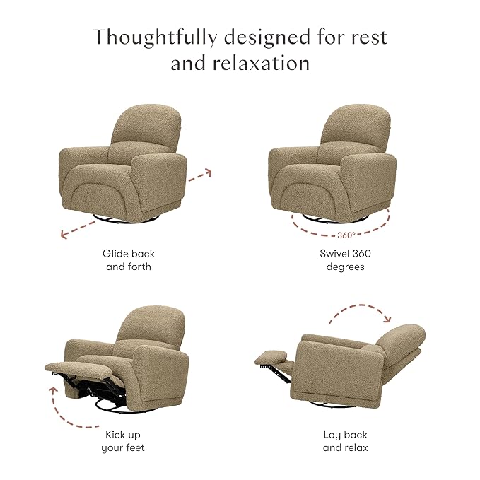 Babyletto Rainbow Recliner and Swivel Glider in Latte Teddy Loop, Greenguard Gold Certified and CertiPUR-US® Certified