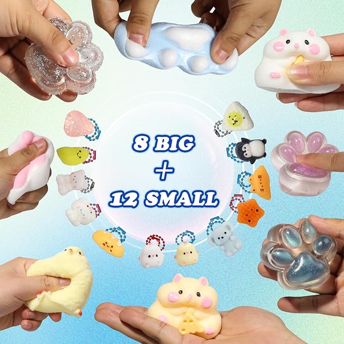 20pcs Squishy Pack,Fidget Toys Kit,Include taba Squishies Party Favors for Kids 4-8 8-12 Treasure Box Toys for Classroom Birthday Xmas Gifts Goodie Bag Stocking Stuffers for Teens (20pcs)