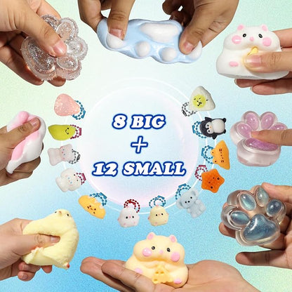 20pcs Squishy Pack,Fidget Toys Kit,Include taba Squishies Party Favors for Kids 4-8 8-12 Treasure Box Toys for Classroom Birthday Xmas Gifts Goodie Bag Stocking Stuffers for Teens (20pcs)