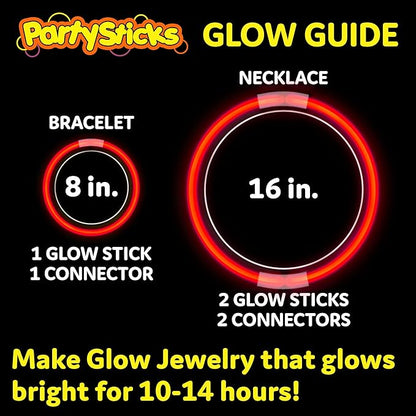PartySticks Red Glow Sticks Party Supplies 100pk - 8 Inch Glow in The Dark Light Up Sticks Party Favors, Glow Party Decorations, Neon Party Glow Necklaces and Glow Bracelets with Connectors