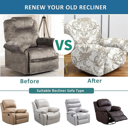 NILUOH Recliner Covers 4-Pieces Stretch Lazy Boy Recliner Chair Covers with Pocket Floral Pattern Reclining Slipcovers Soft Sofa Slipcover Furniture Protector for Pets Kids (Recliner, Pattern 34)