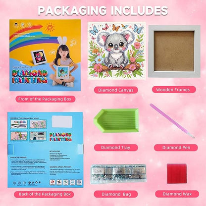 Koala Diamond Art Painting Kits with Frame- Animals 5D Diamond Painting with Frame, Cute Gem Art Kits for Wall Decoration 7X7 Inch