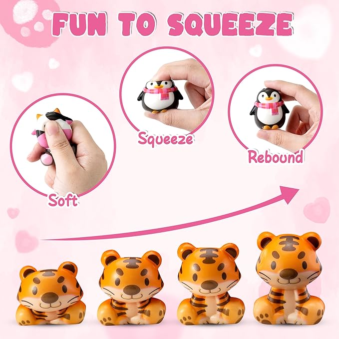 Valentines Day Gifts for Kids Party Favors 24PCS Safari Animal Squishy Toys,Goodie Bag Stuffers, Pinata Stuffers,Birthday Gifts for Boys & Girls,Treasure Chest Prizes,Classroom Prizes