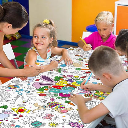 Easter Large Coloring Poster for Kids, Happy Easter Jumbo Coloring Paper Tablecloth, Bunny Eggs Color-in Craft Activities for Kids Easter School Classroom Home Party Supplies Decorations, 30 x 72 Inch
