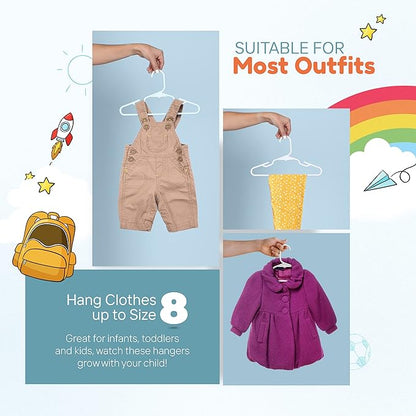 10pk Made in USA Baby Hangers | Kids Hangers for Children's Clothes, Toddler Outfits and Clothing | 20 50 100 Pack Available | Kid Plastic Hanger for Closet and Nursery | Child Kid Hangars (Gray)