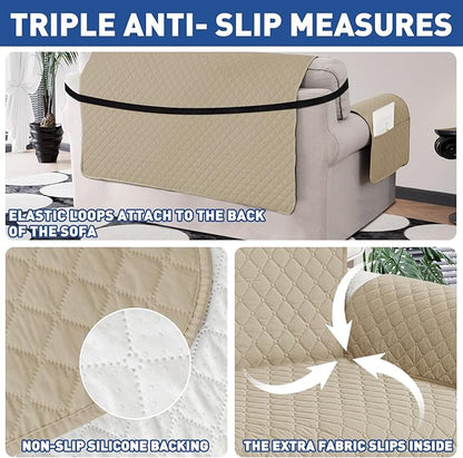 XINEAGE Oversized Sofa Cover Waterproof Couch Covers for 3 Cushion Couch, Soft Washable Slipcover with Pockets & Non-Slip Elastic Straps, Dog Pets Proof Thick Furniture Protector (XL-Sofa, Khaki)