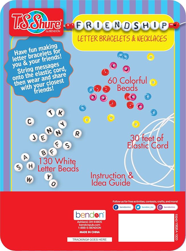 Bendon TS Shure Friendship Bracelet Mini Craft Activity Tin with 190 Beads and Elastic Cord 51243