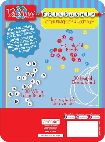 Bendon TS Shure Friendship Bracelet Mini Craft Activity Tin with 190 Beads and Elastic Cord 51243