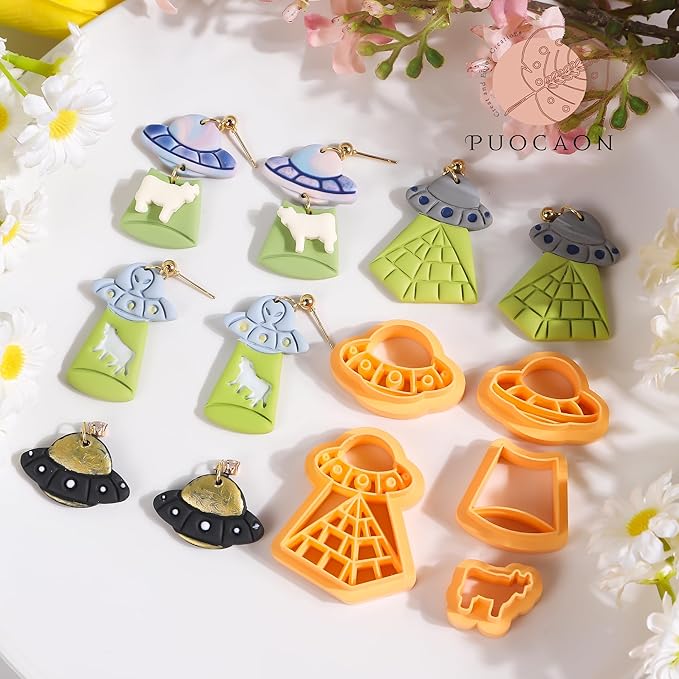 Puocaon Spaceship Polymer Clay Cutters - 8 Pcs Unique Airship Shapes Clay Earrings Making Kit UFO Stud Cutters for Earrings Jewelry Making