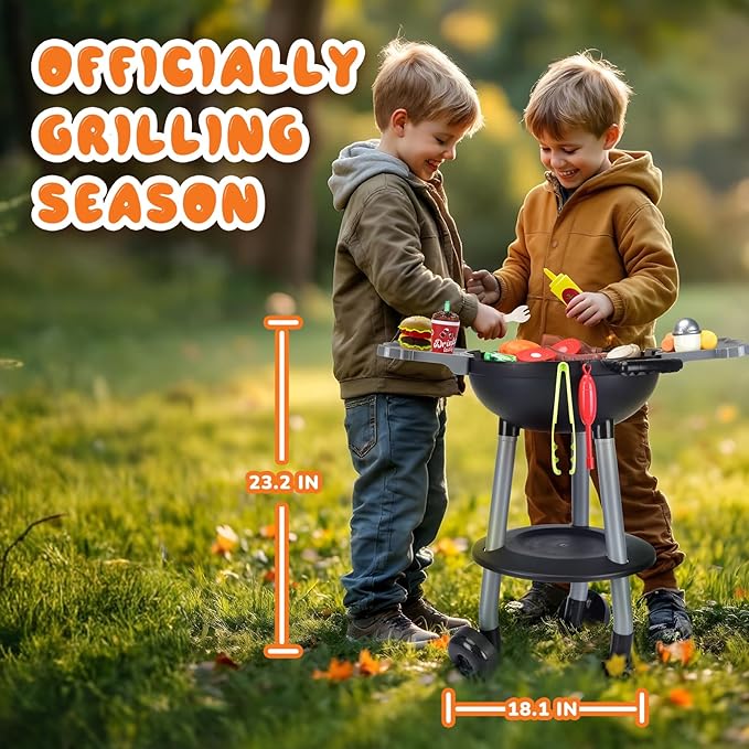 47 PCS Kids Kitchen Toys Set, Kids Toy Grill Playset, Interactive Toy BBQ Grill Set with Sound&Light, Pretend Play Outdoor Barbecue Cooking Toys, Christmas Birthday Gift for Kids Boys Girls Ages 3+