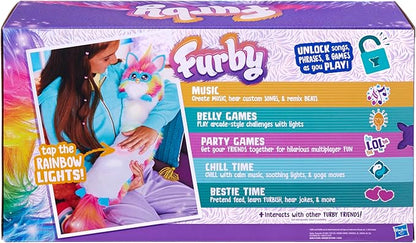 FURBY DJ Interactive Toy, Super Snuggly Rainbow Electronic Plush with Music, Lights, Motion, & Games, Speaks English & Furbish, 32in Long, Ages 6+