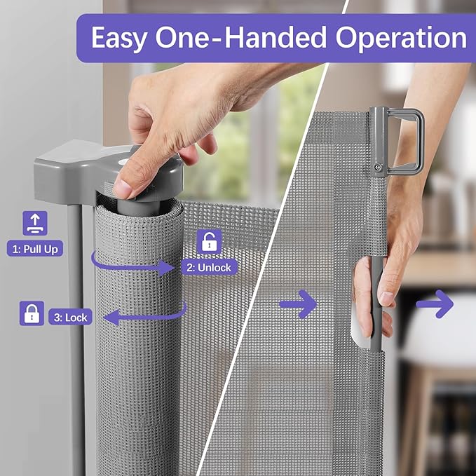 42" Tall X 120" Wide Retractable Baby Gates Extra Wide Dog Gate Keeps Pets from Getting Under Tall Baby Gate, Indoor/Outdoor Pet Gate for Cats, Extra Long Baby Gate Tall Dog Gates for Doorways, Gray