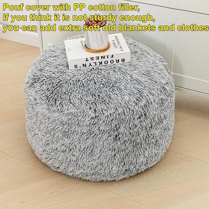 Asuprui Round Pouf Ottoman Stuffed Floor Foot Stool Floor Chair for Living Room Bedroom Modern Foam Foot Rest for Couch 20 in Diameter x 12 Inches Height Ottoman Foot Rest Snow Gray Pouf with Filler