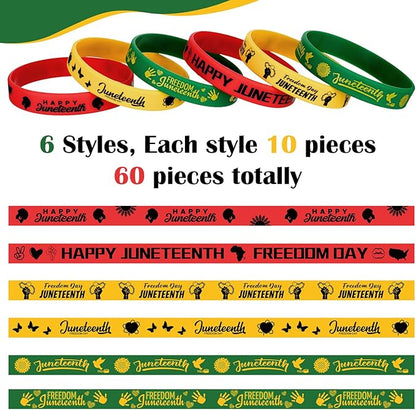 Batiyeer 60 Pcs Juneteenth Rubber Bracelets Black History Month Party Favors Juneteenth Party Supply Decorations Silicone Juneteenth Wristbands for Black Freedom Day June 19th 1865 Goodie Bag Stuffers