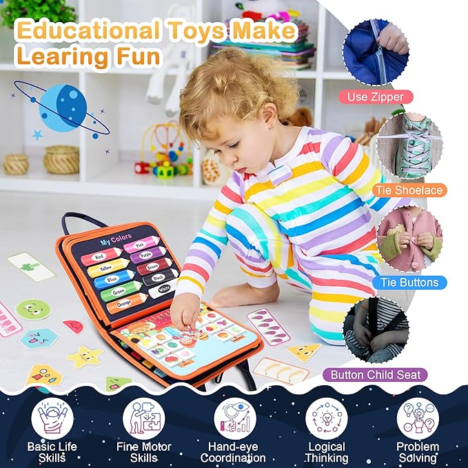Toddler Busy Board Montessori Toys: for Toddlers 1-3 Year Old Educational Activity Book Sensory Board Travel Toy Ages 3-4 3-5 Learning Fine Motor Skills Preschool Quiet Book Gift for Boys Girls Kids